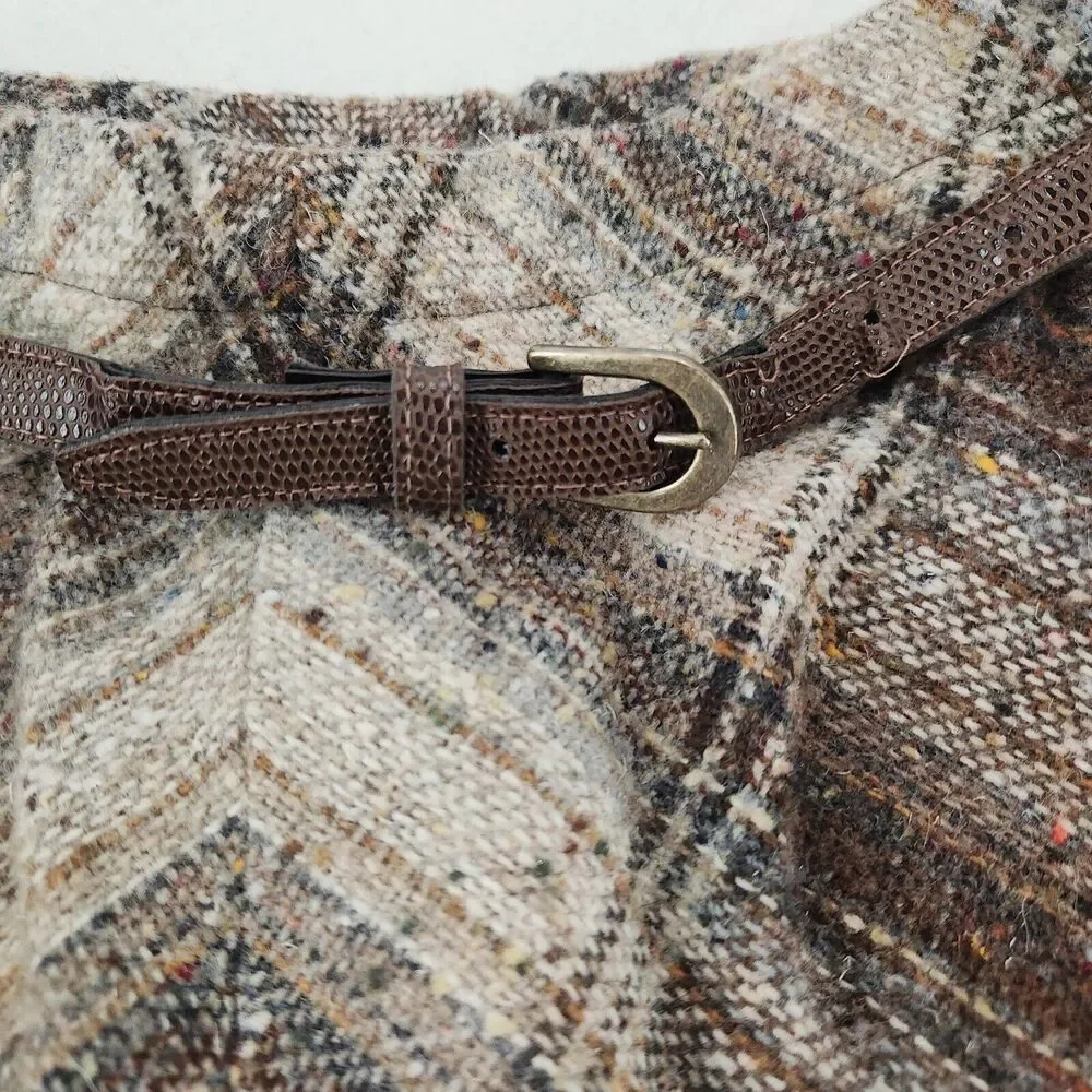 Vintage Skirt 80s Plaid Wool Tweed A-Line Preppy Dark Academia Retro Classic 12 - Picture 5 of 11